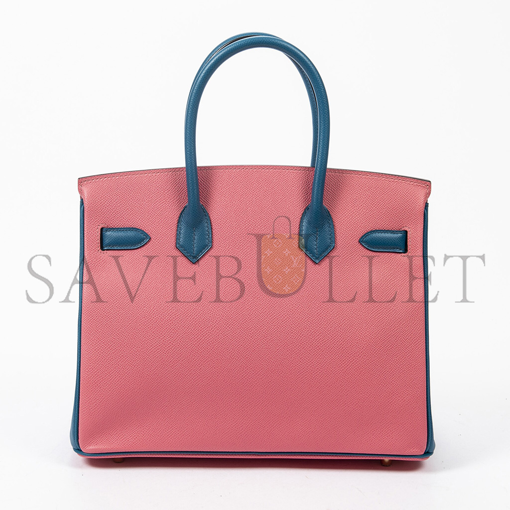 hermÈs master birkin 30 chevre leather cherry blossom and N0*Hern blue gold buckle h028369cc37 (30*23*15cm)